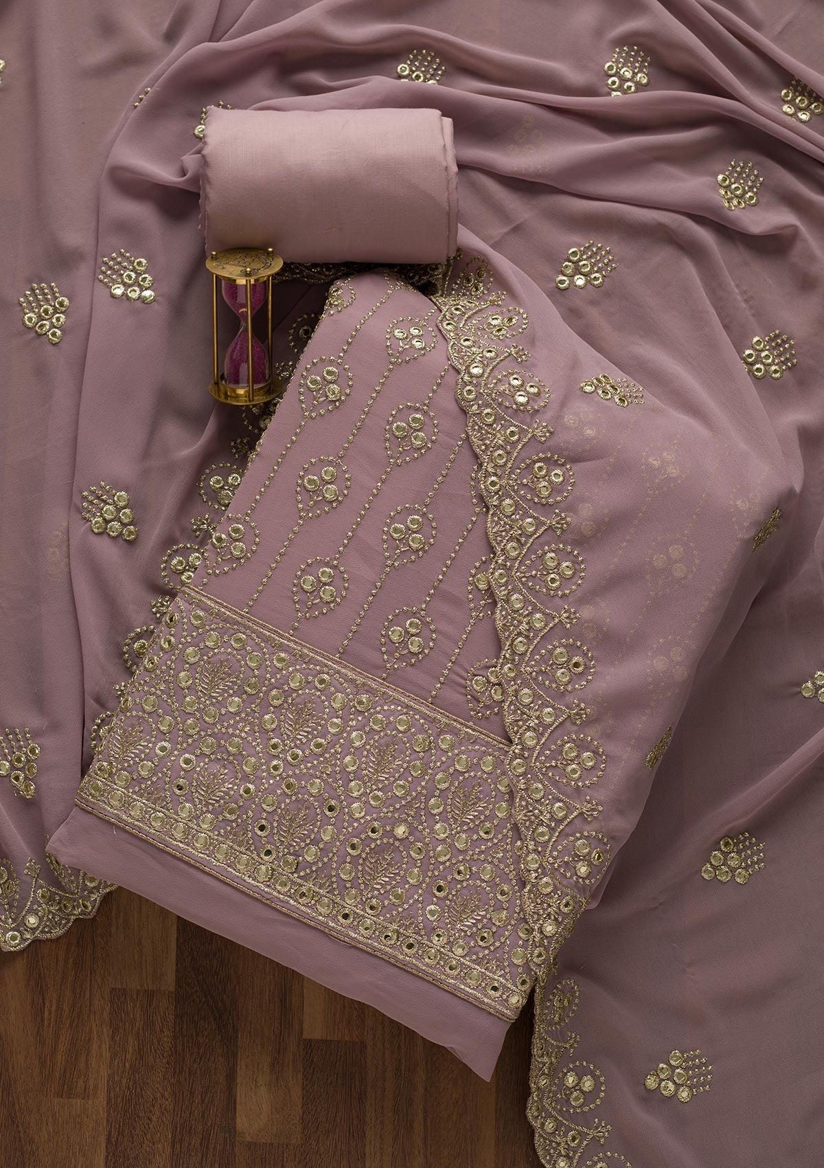 Lavender Gotapatti Georgette Unstitched Salwar Suit