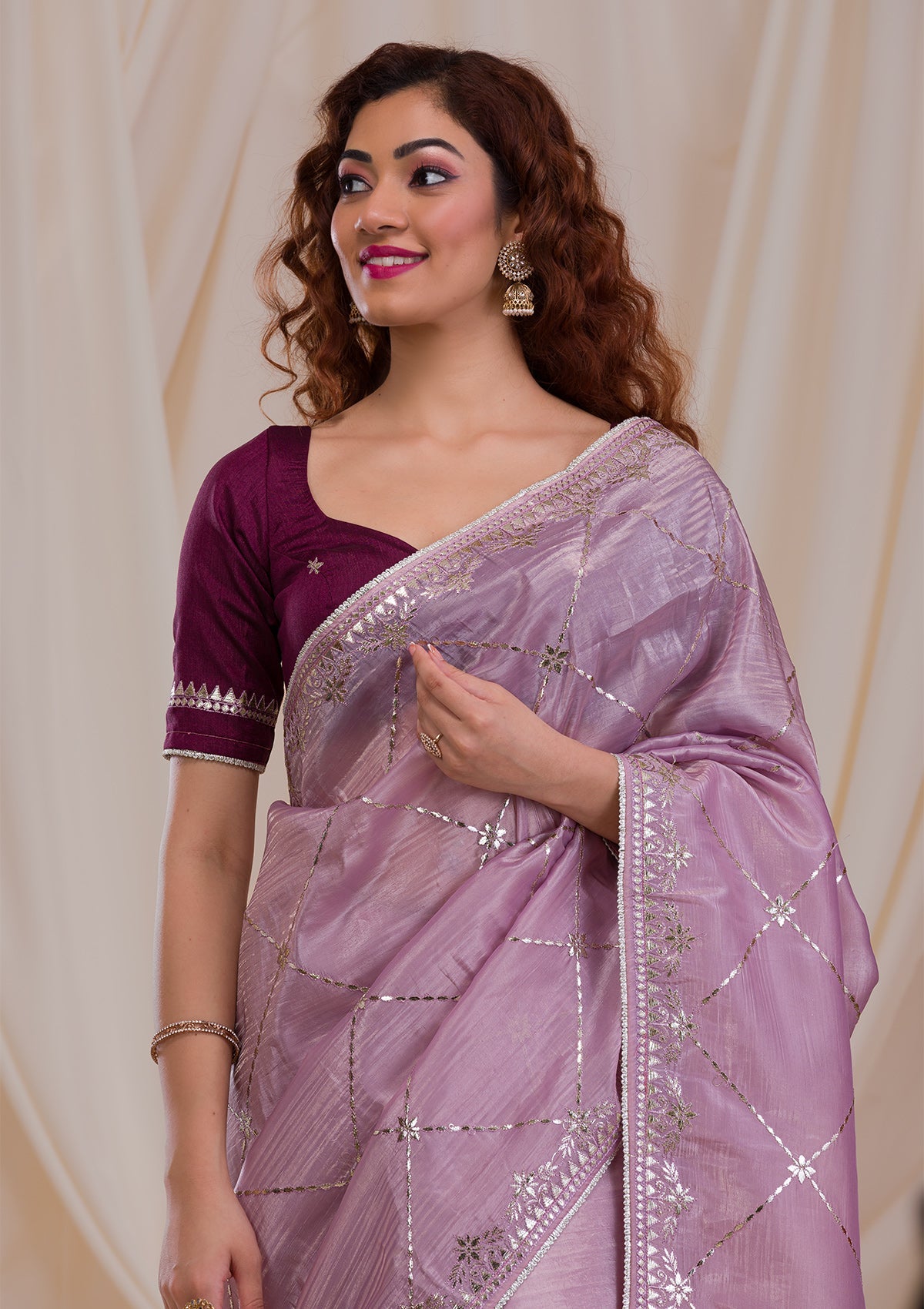 Lavender Gotapatti Organza Saree