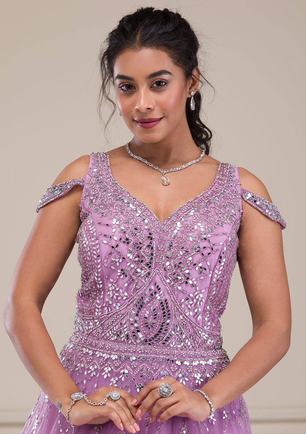 Lavender Mirrorwork Net Gown
