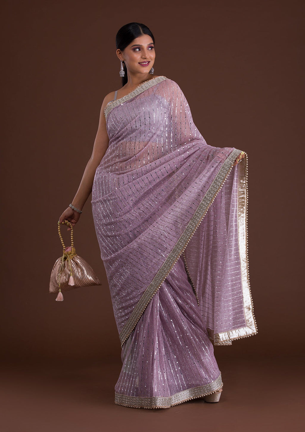 Lavender Mirrorwork Net Designer Saree
