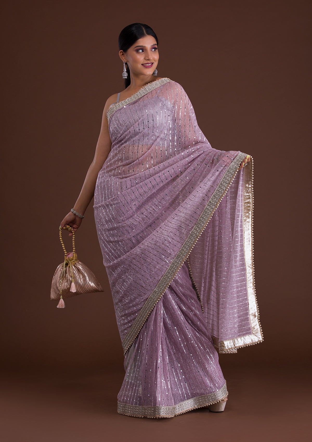 Lavender Mirrorwork Net Designer Saree