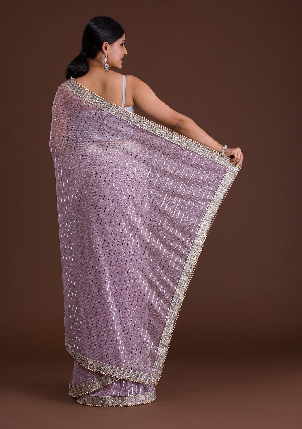 Lavender Mirrorwork Net Designer Saree