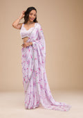 Pink Stonework (Silver) Semi Crepe Saree