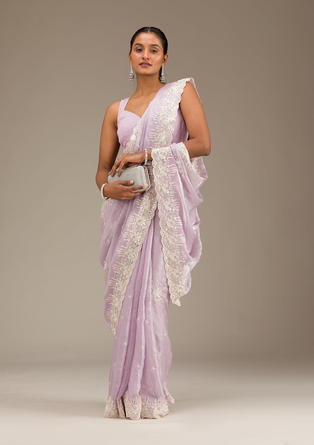 Lavender Sequins Satin Saree