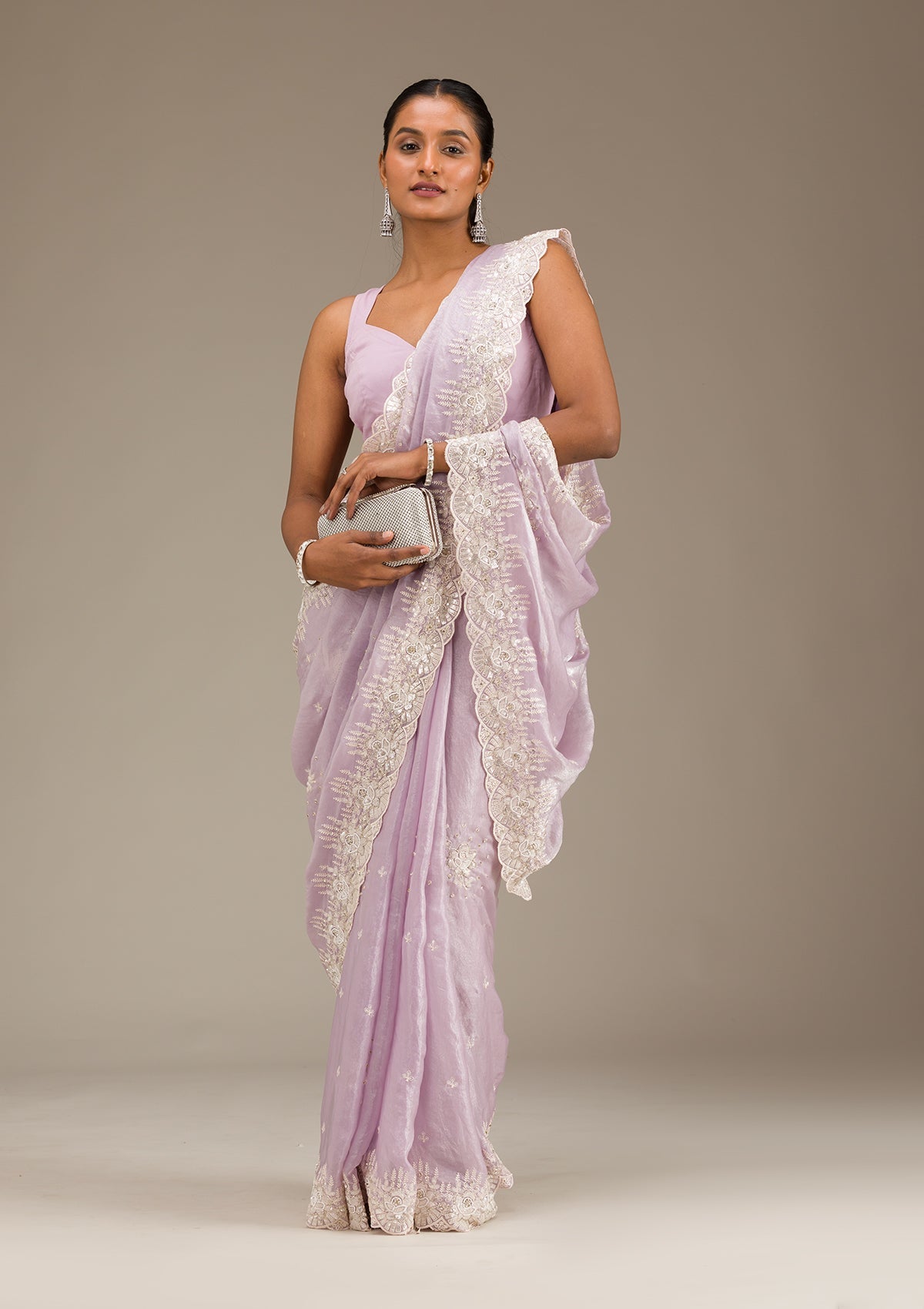 Lavender Sequins Satin Saree