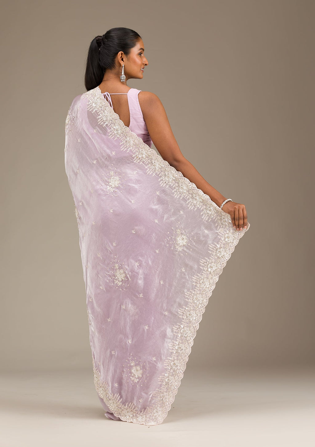 Lavender Sequins Satin Saree