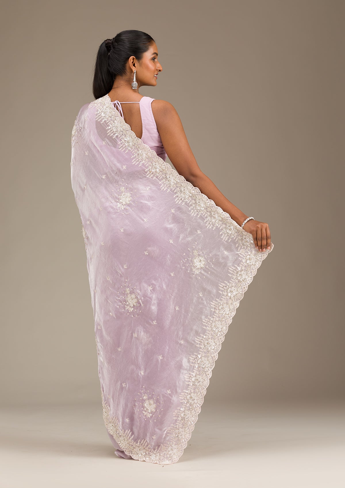 Lavender Sequins Satin Saree
