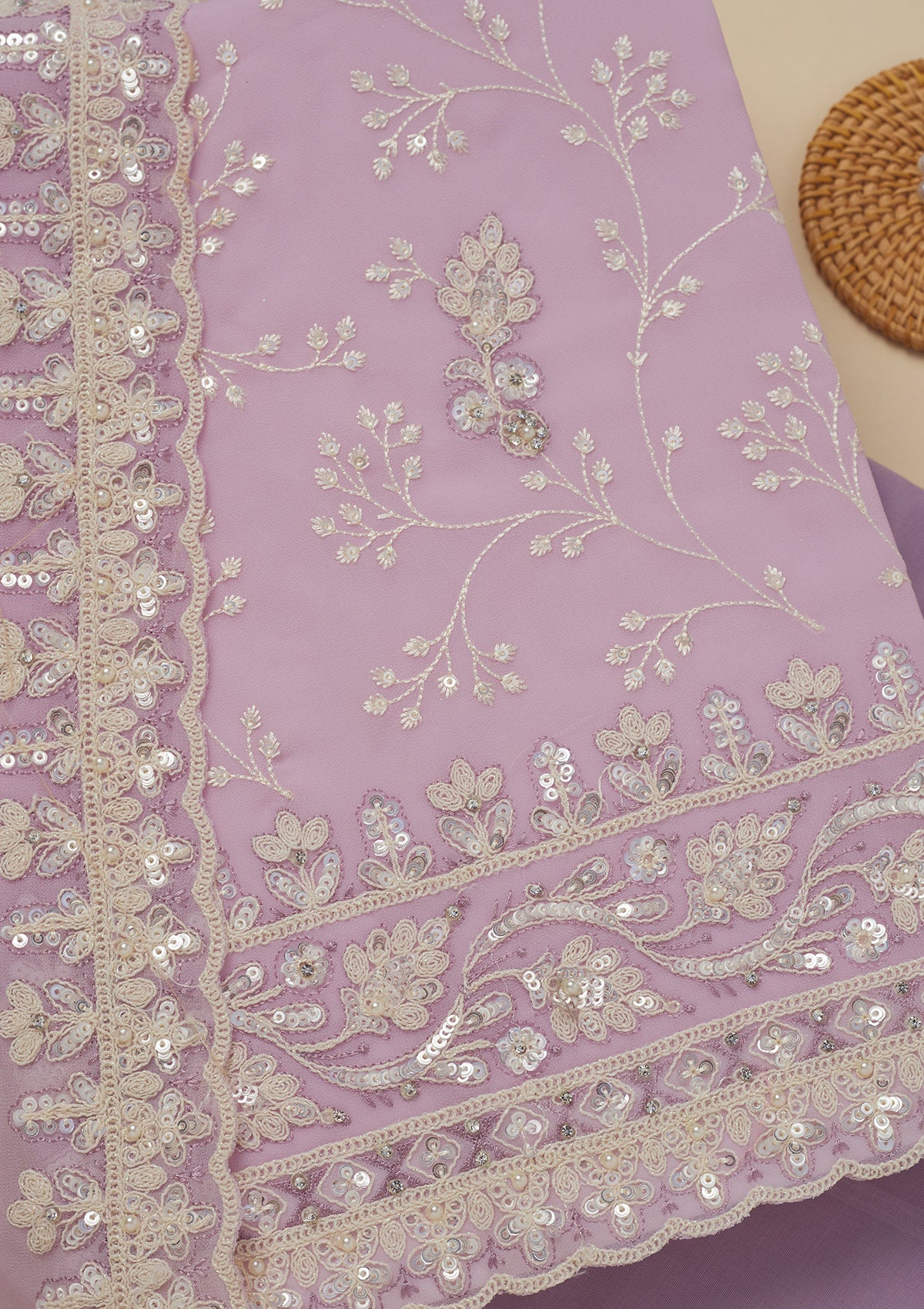 Lavender Sequins Georgette Unstitched Salwar Suit