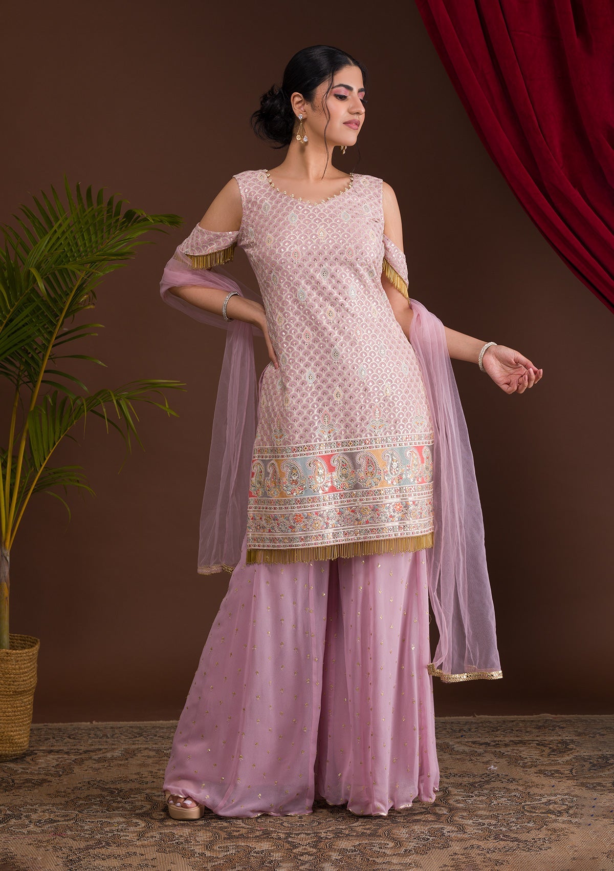 Lavender Sequins Georgette Designer Salwar Suit