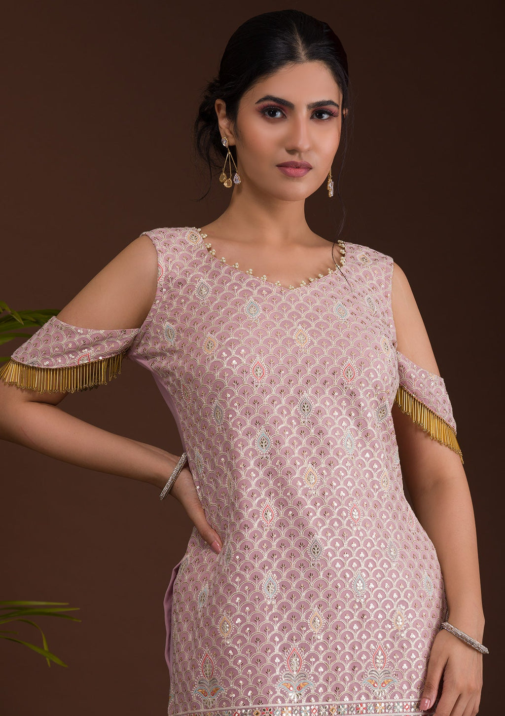 Lavender Sequins Georgette Designer Salwar Suit