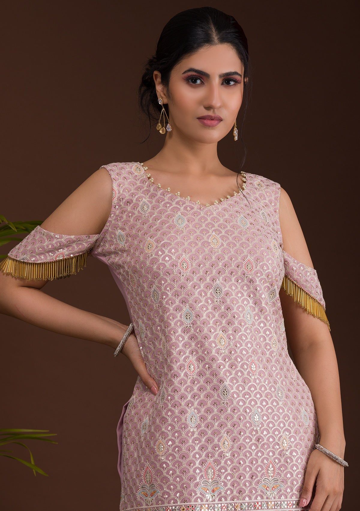 Lavender Sequins Georgette Designer Salwar Suit