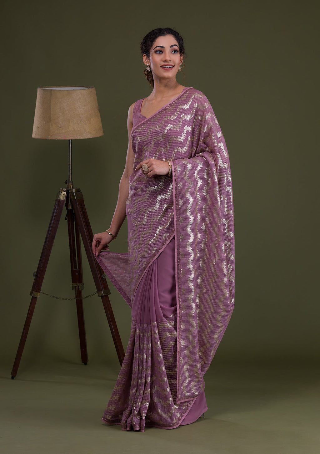 Lavender Sequins Georgette Designer Saree