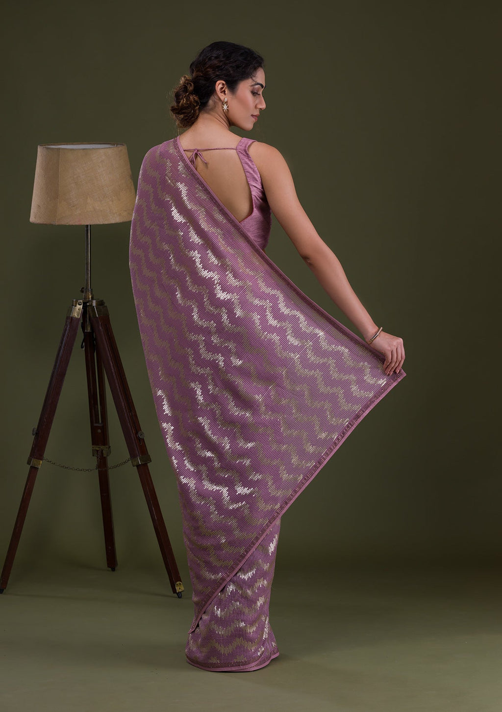 Lavender Sequins Georgette Designer Saree