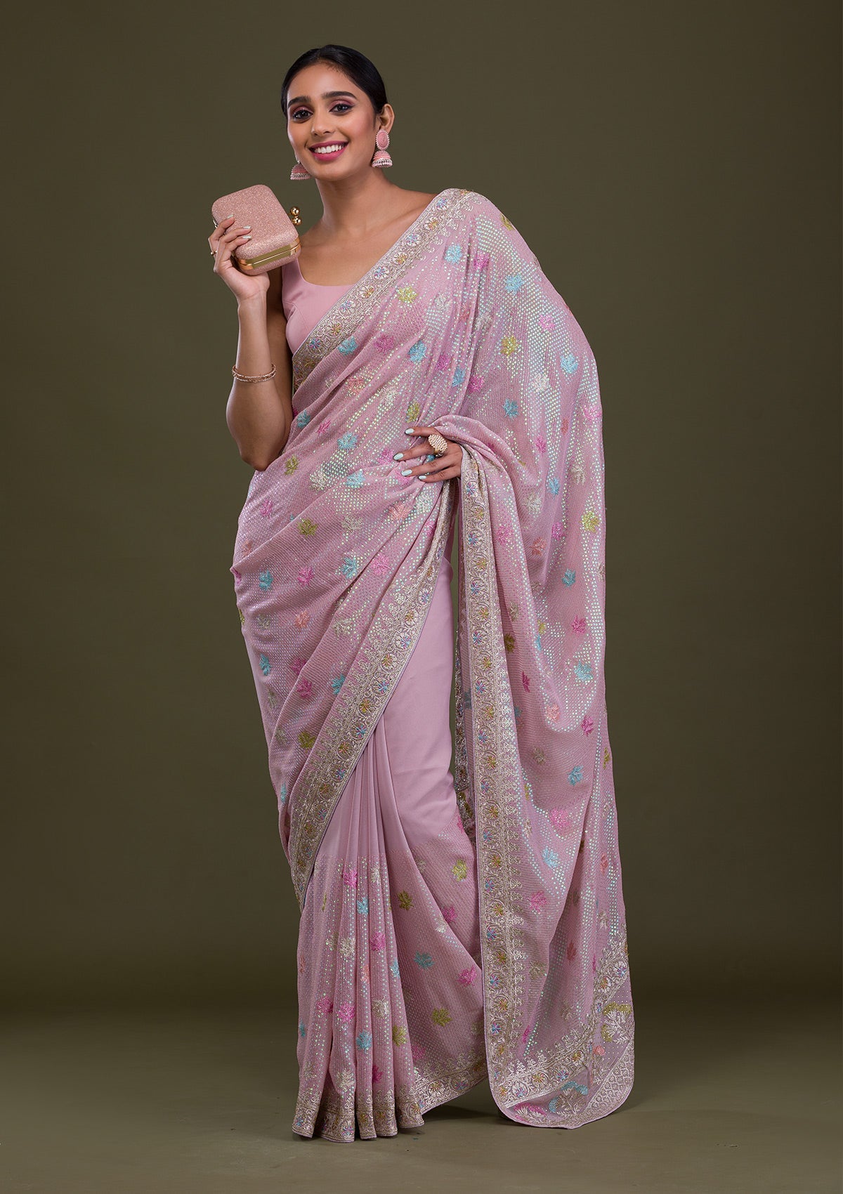 Lavender Sequins Georgette Saree