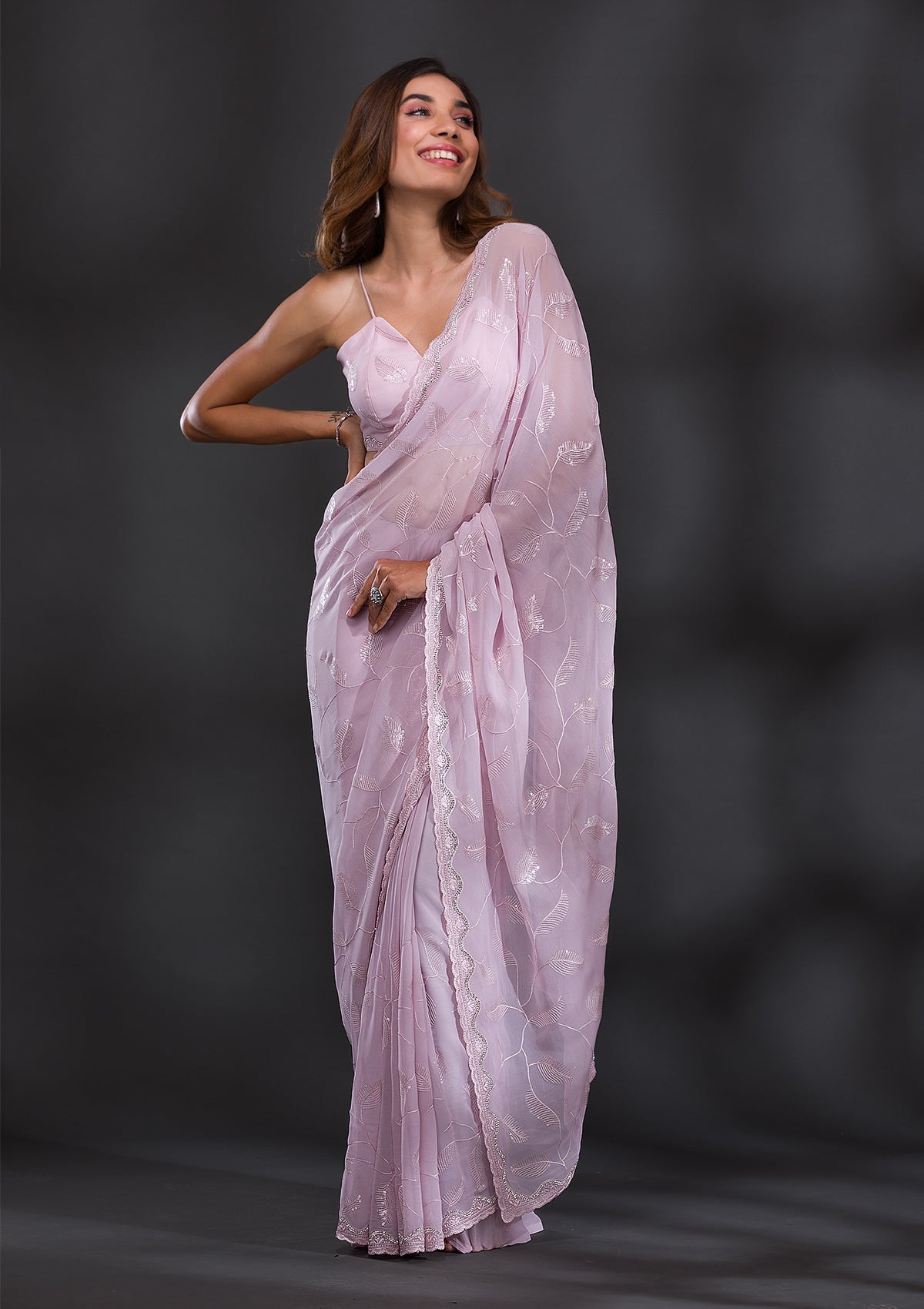 Lavender Sequins Georgette Saree