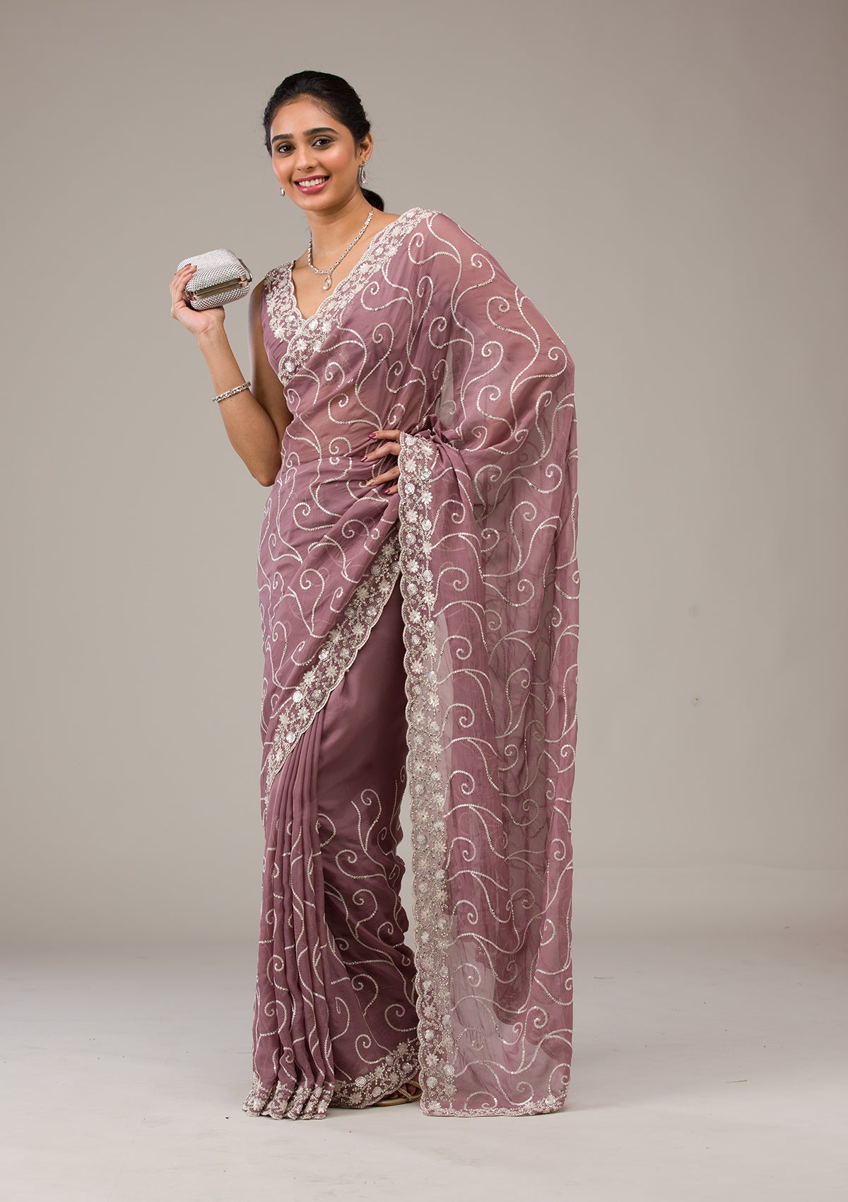 Lavender Sequins Tissue Saree