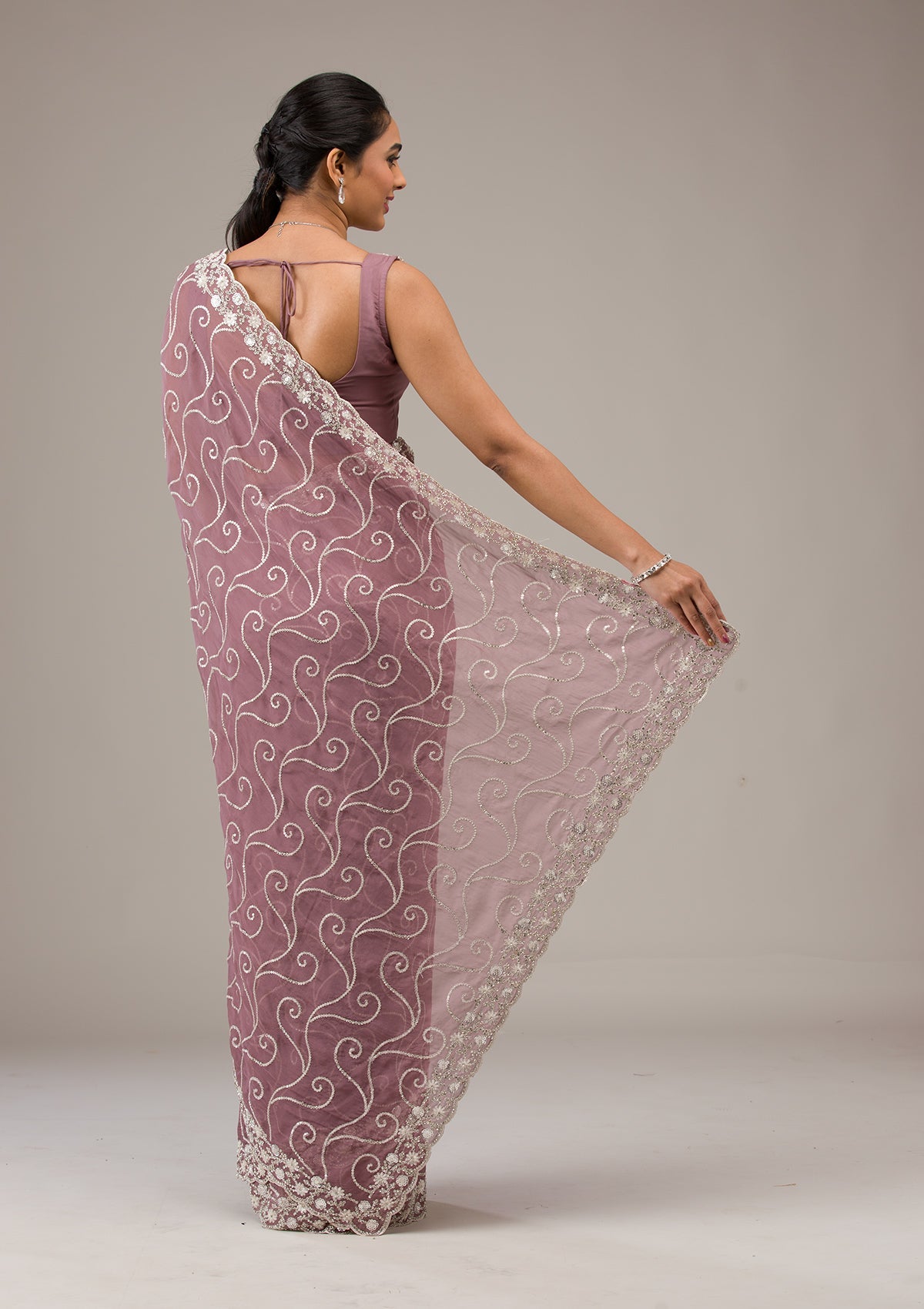 Lavender Sequins Tissue Saree