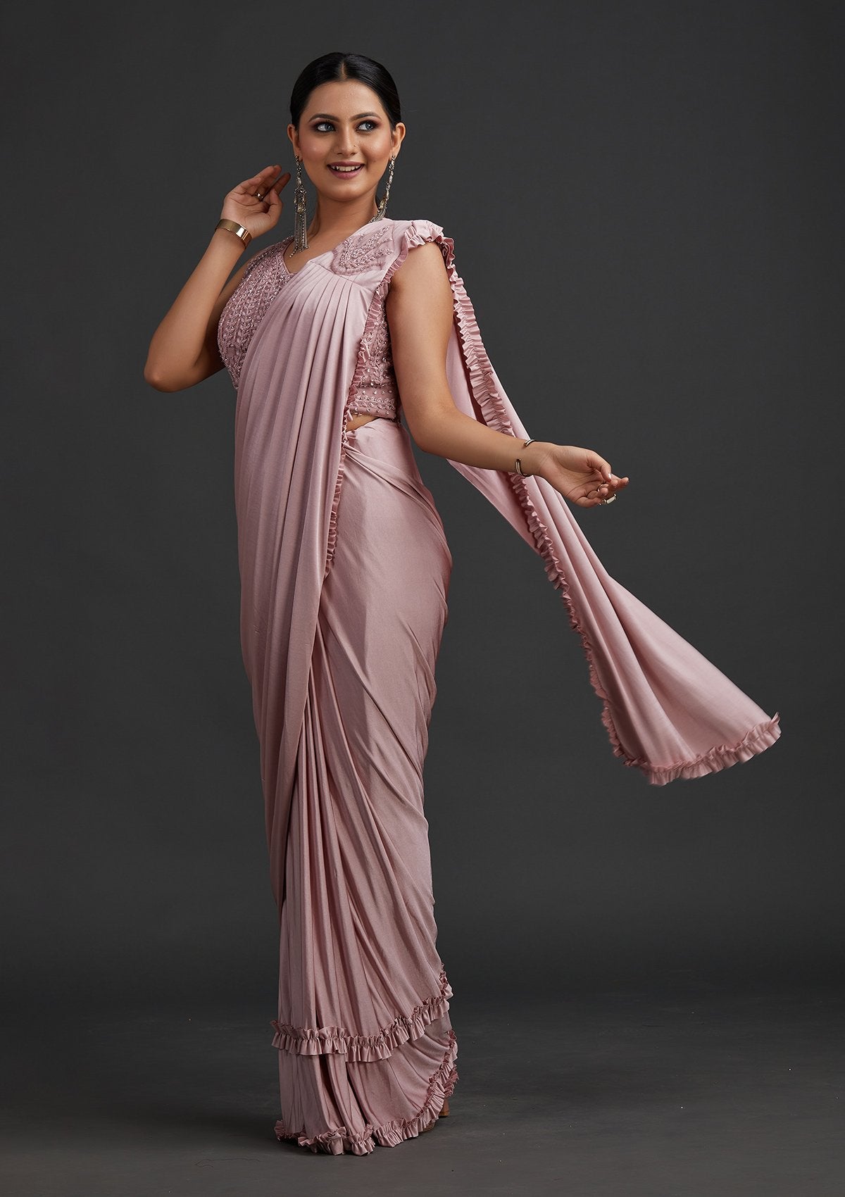 Lavender Sequins Lycra Designer Saree