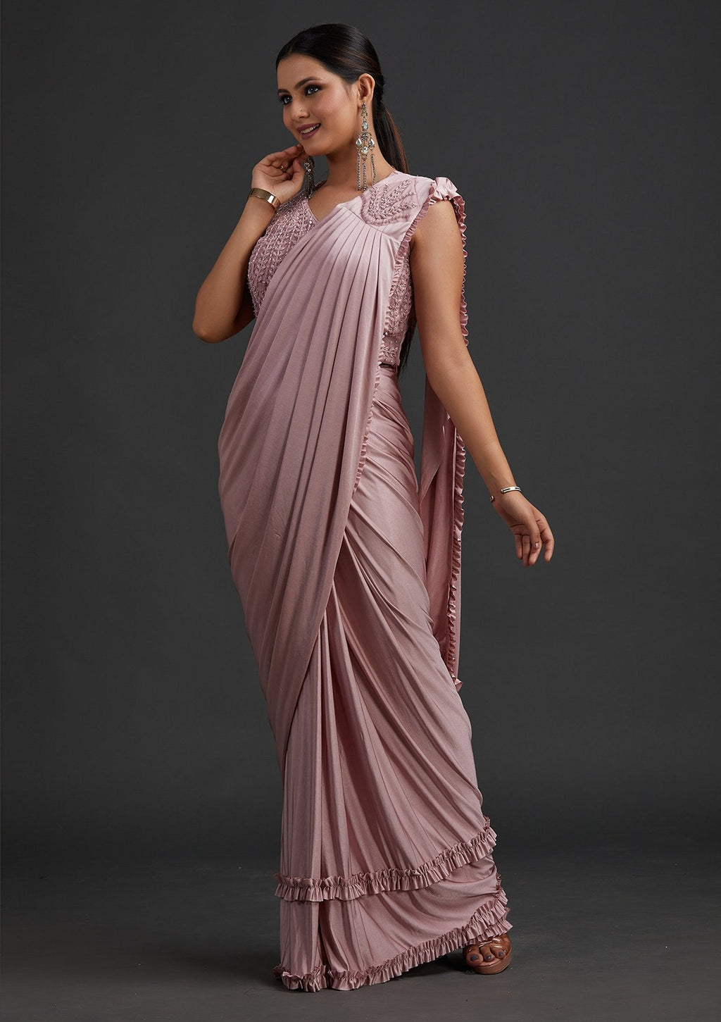 Lavender Sequins Lycra Designer Saree