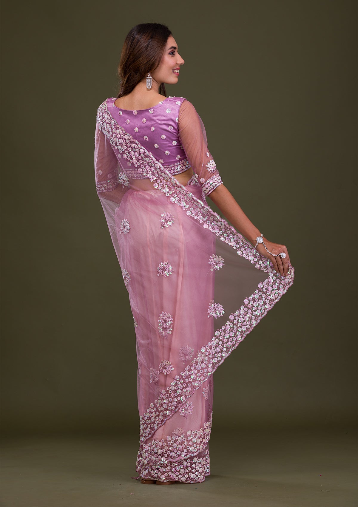 Lavender Sequins Net Saree