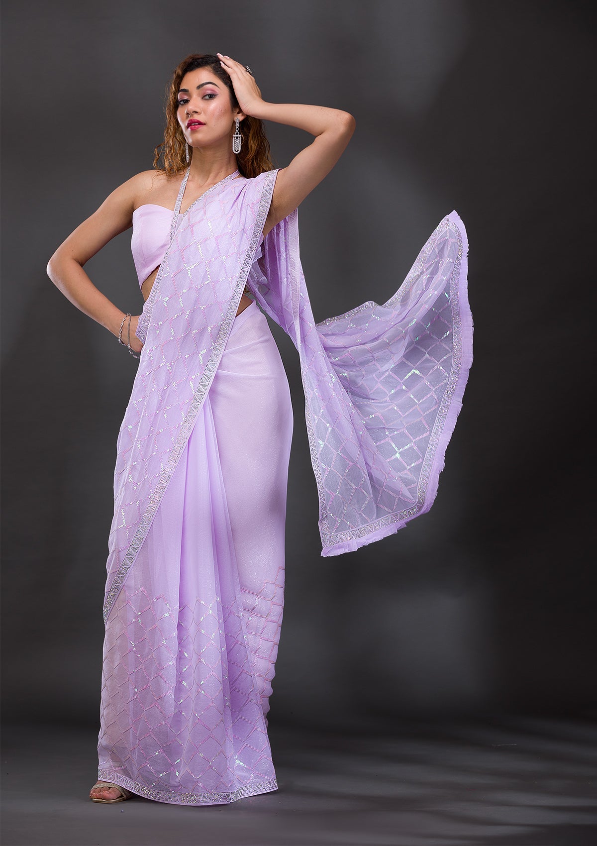 Lavender Sequins Chiffon Saree