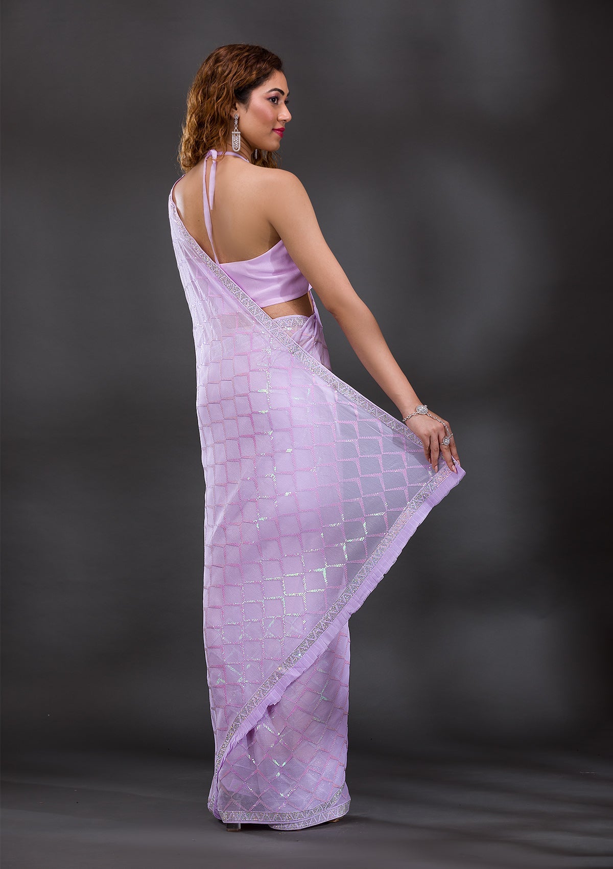 Lavender Sequins Chiffon Saree