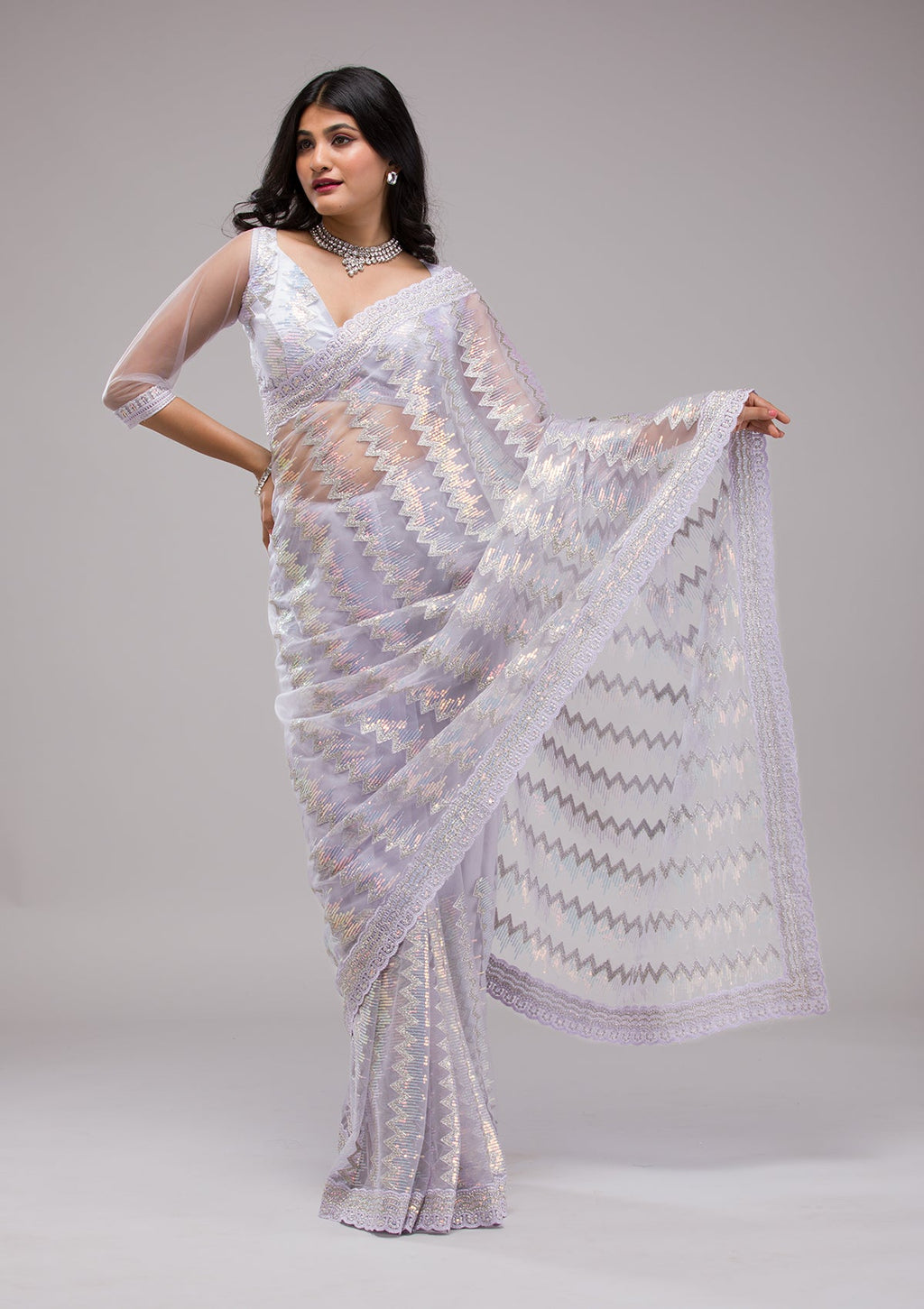 Lavender Sequins Organza Saree