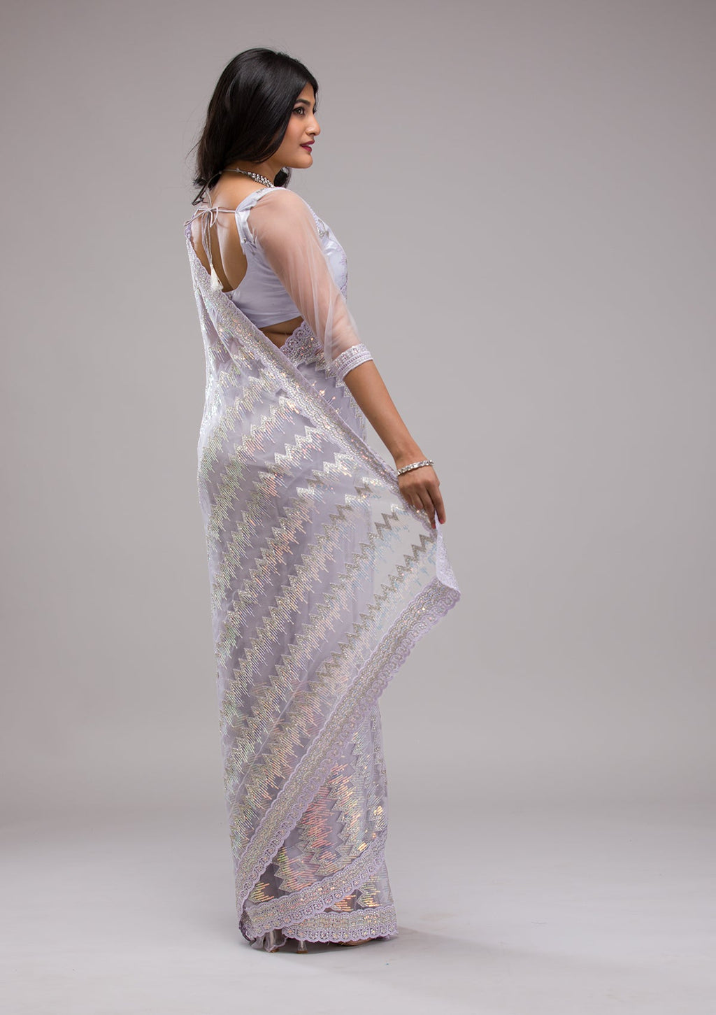Lavender Sequins Organza Saree