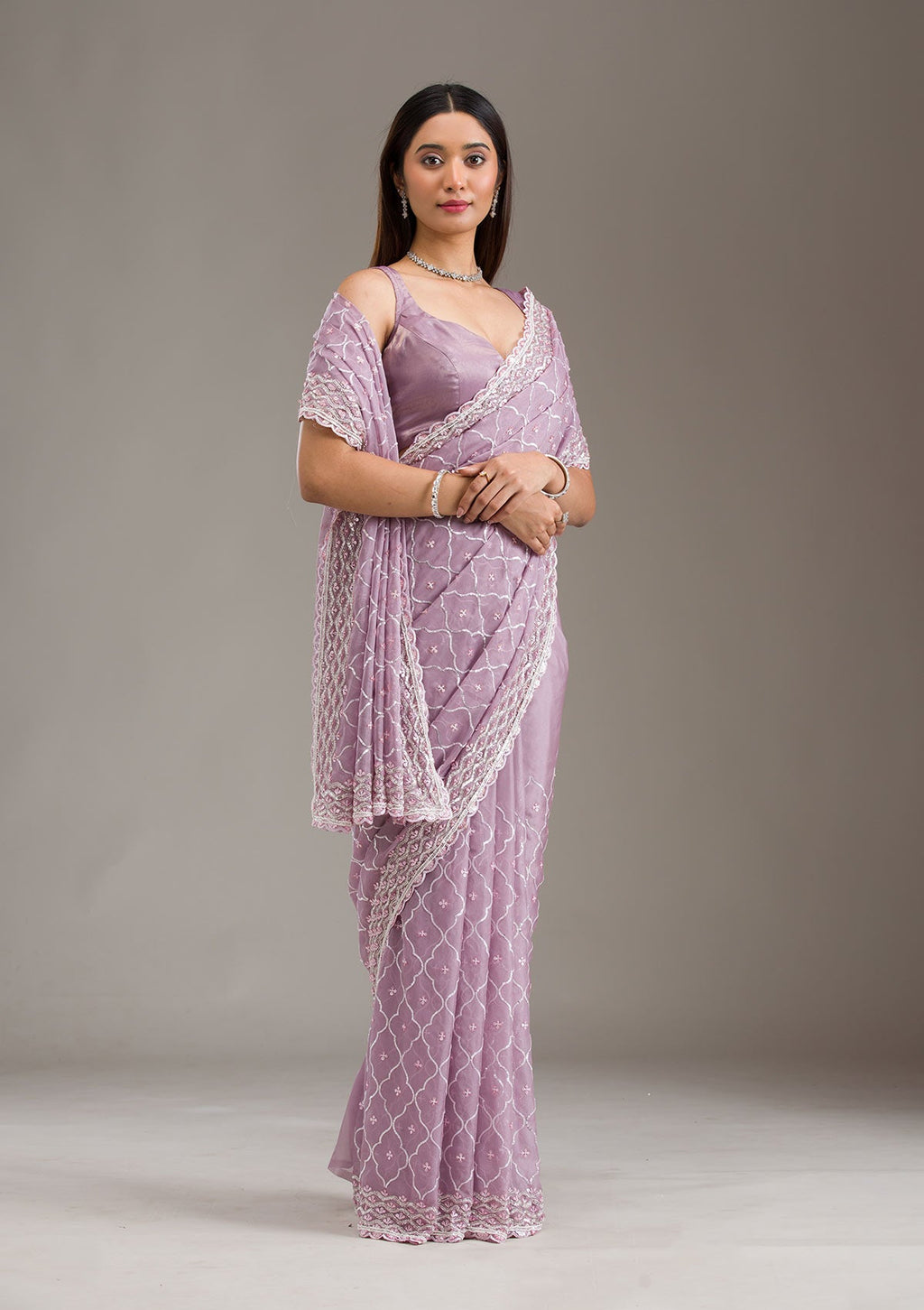 Lavender Sequins Tissue Saree