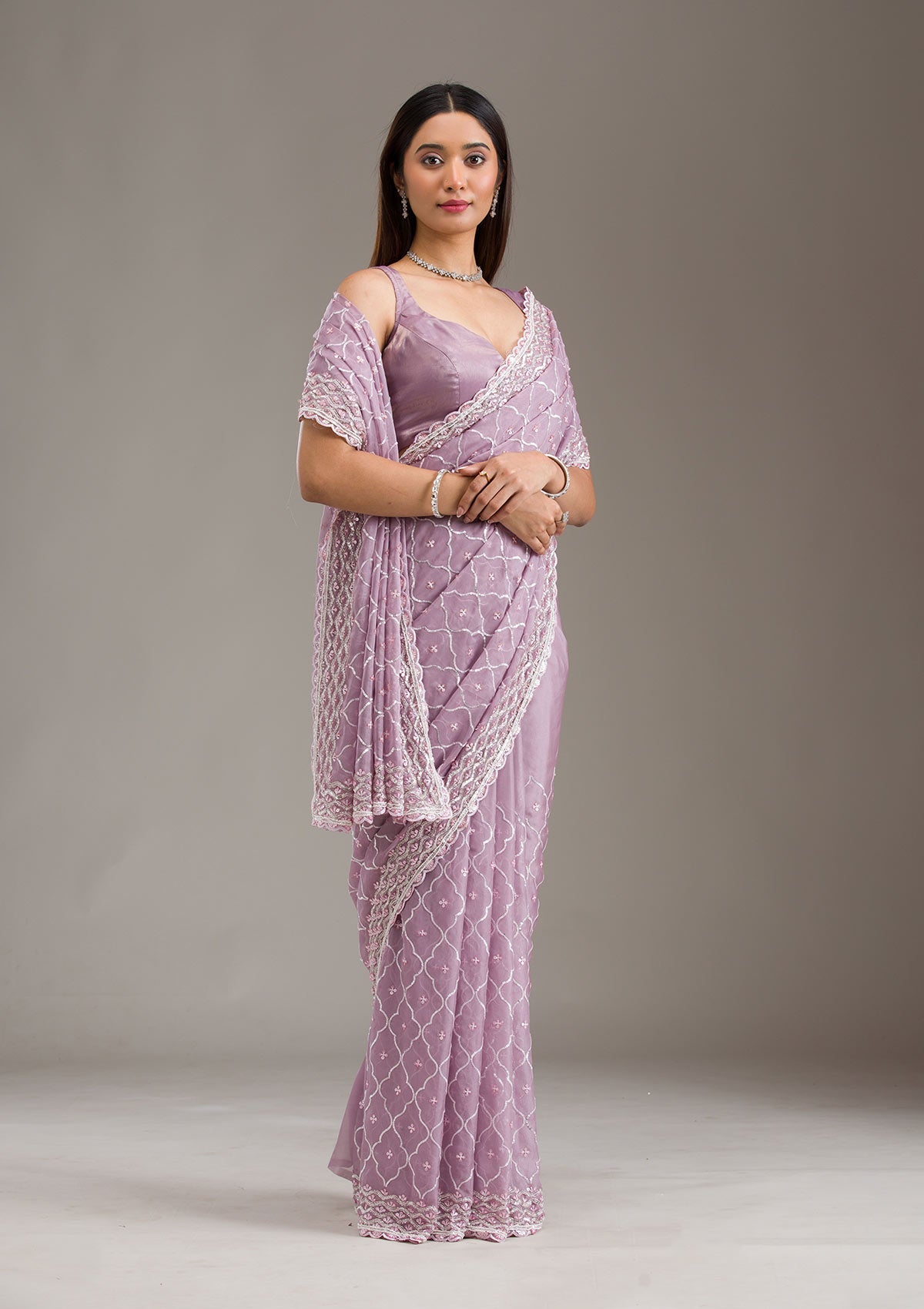Lavender Sequins Tissue Saree