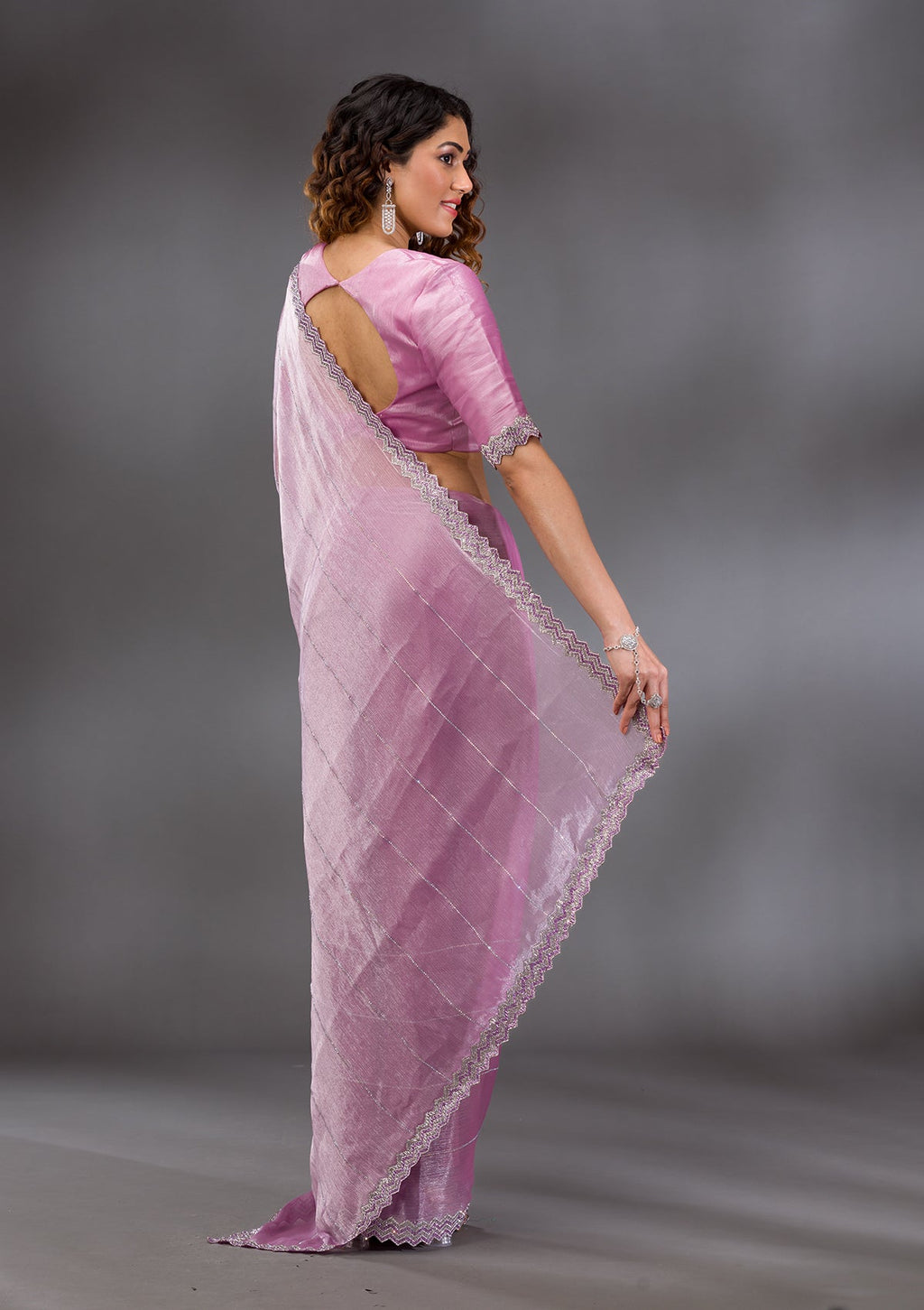 Lavender Stonework (Silver) Organza Saree