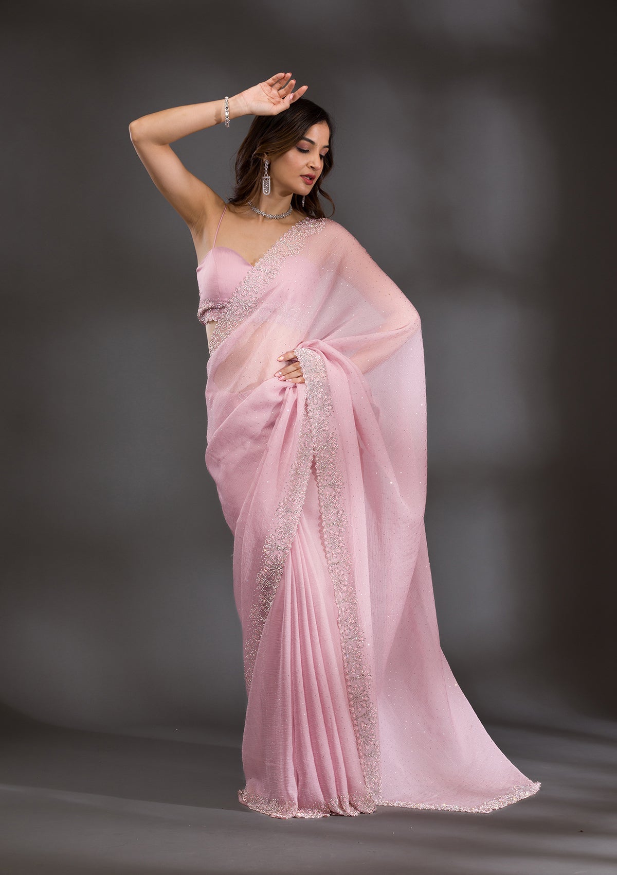 Lavender Stonework (Silver) Georgette Saree