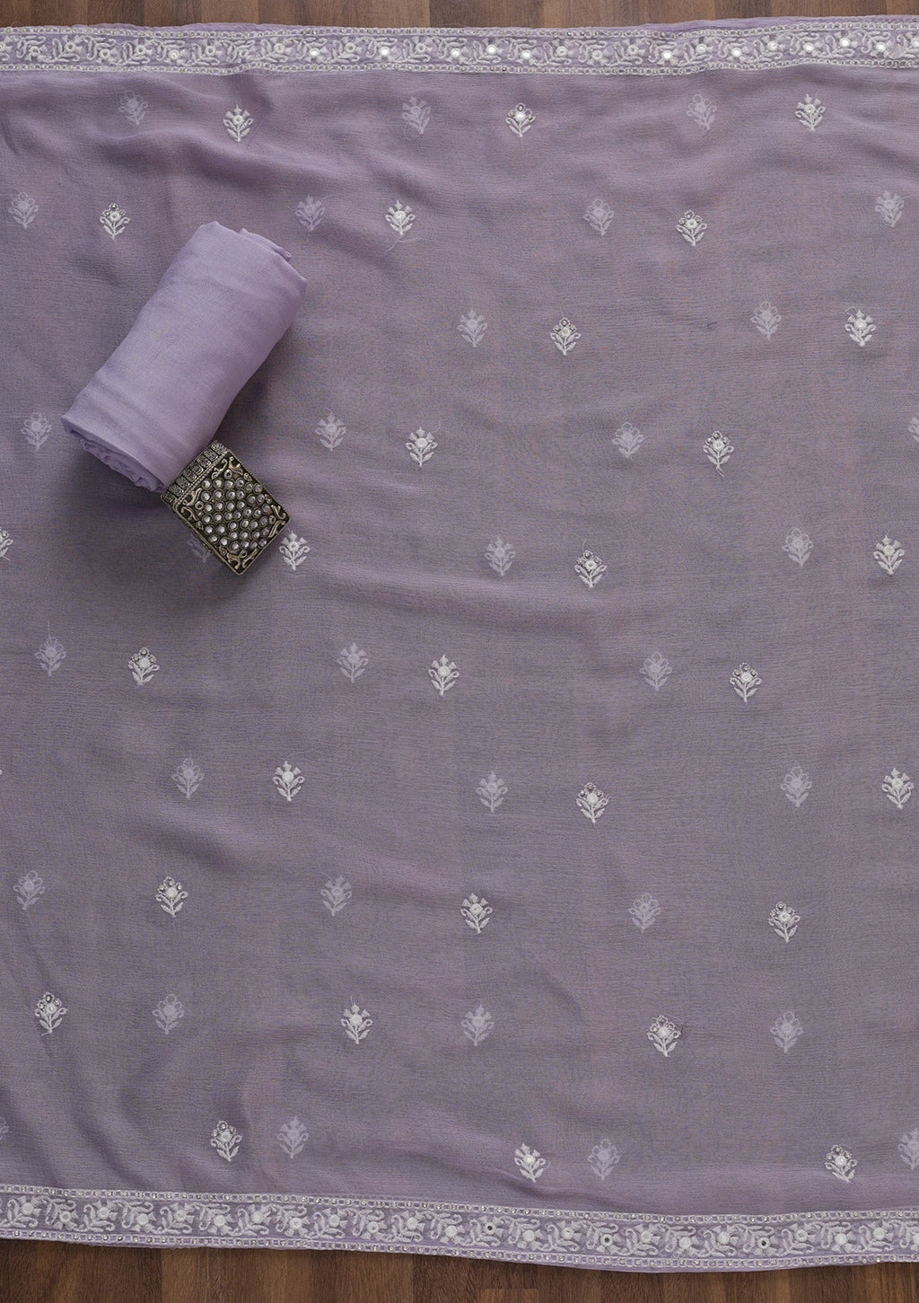 Lavender Stonework Poly Chanderi Unstitched Salwar Suit