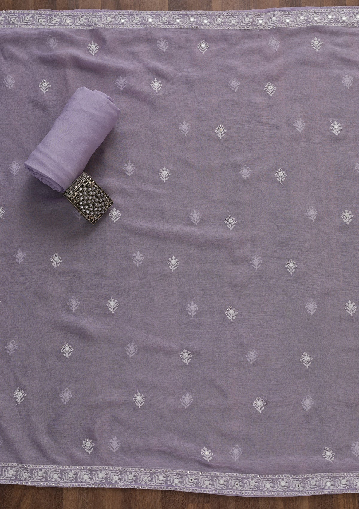 Lavender Stonework Poly Chanderi Unstitched Salwar Suit