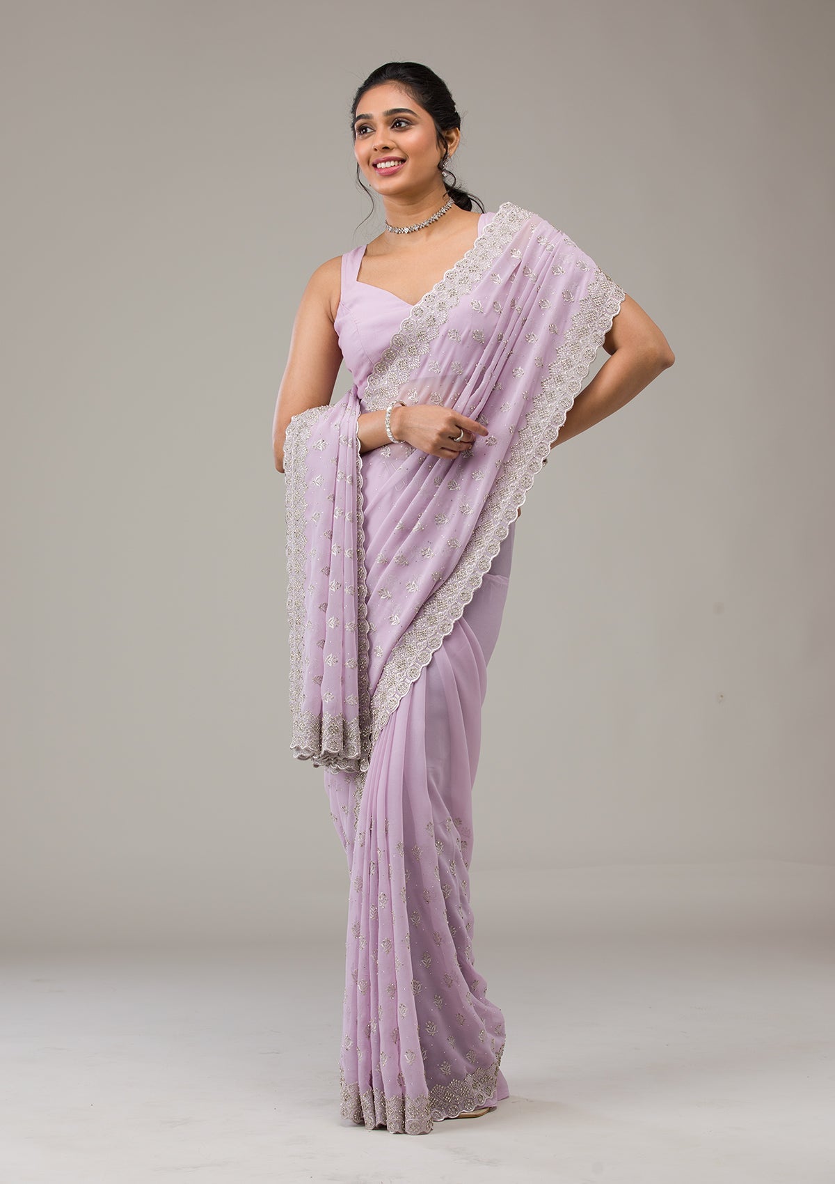 Lavender Stonework Georgette Saree
