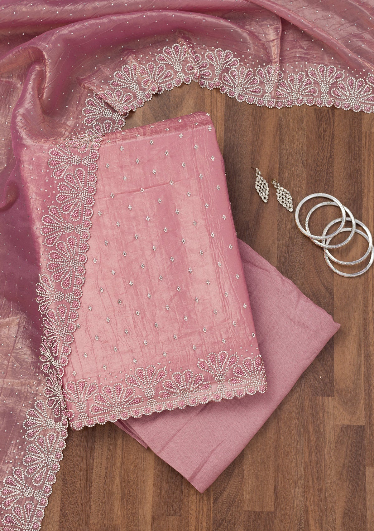 Lavender Stonework Organza Unstitched Salwar Suit