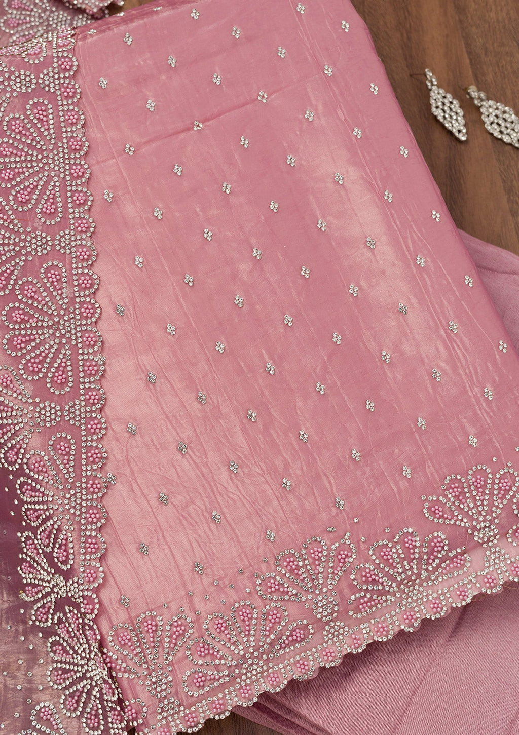Lavender Stonework Organza Unstitched Salwar Suit