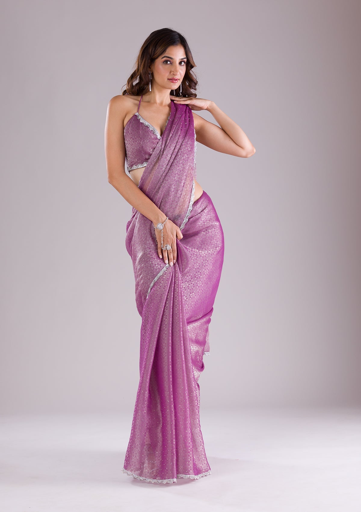 Lavender Cutdana Tissue Saree