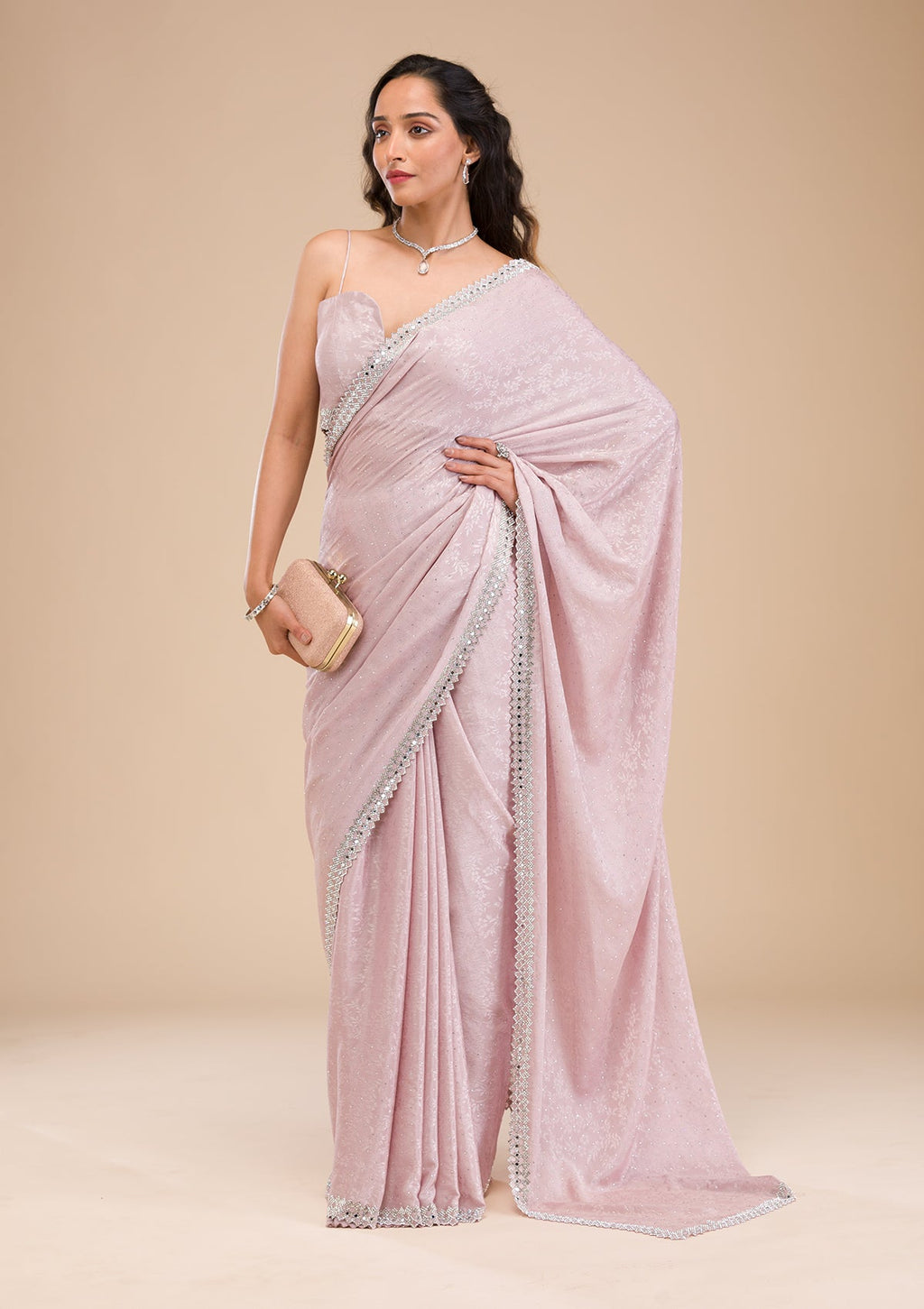 Lavender Stonework (Silver) Satin Saree