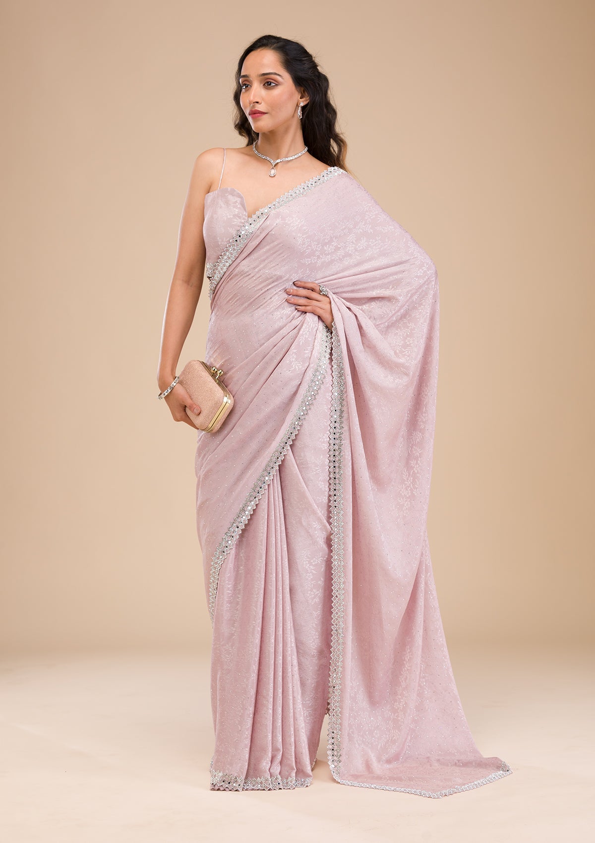 Lavender Stonework (Silver) Satin Saree