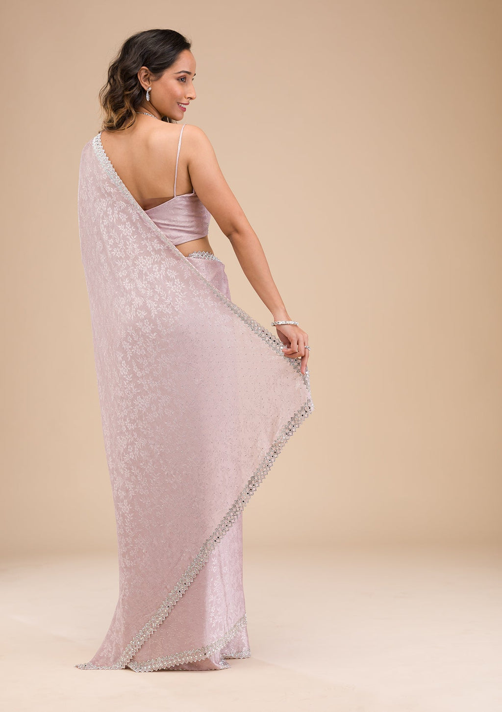 Lavender Stonework (Silver) Satin Saree