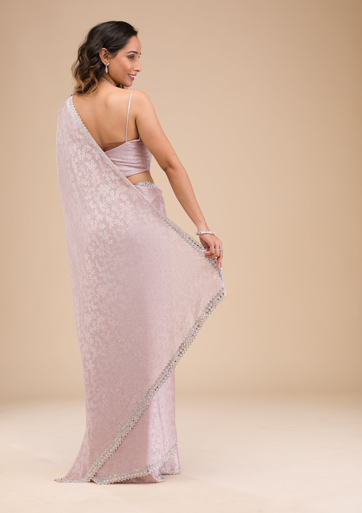 Lavender Stonework (Silver) Satin Saree