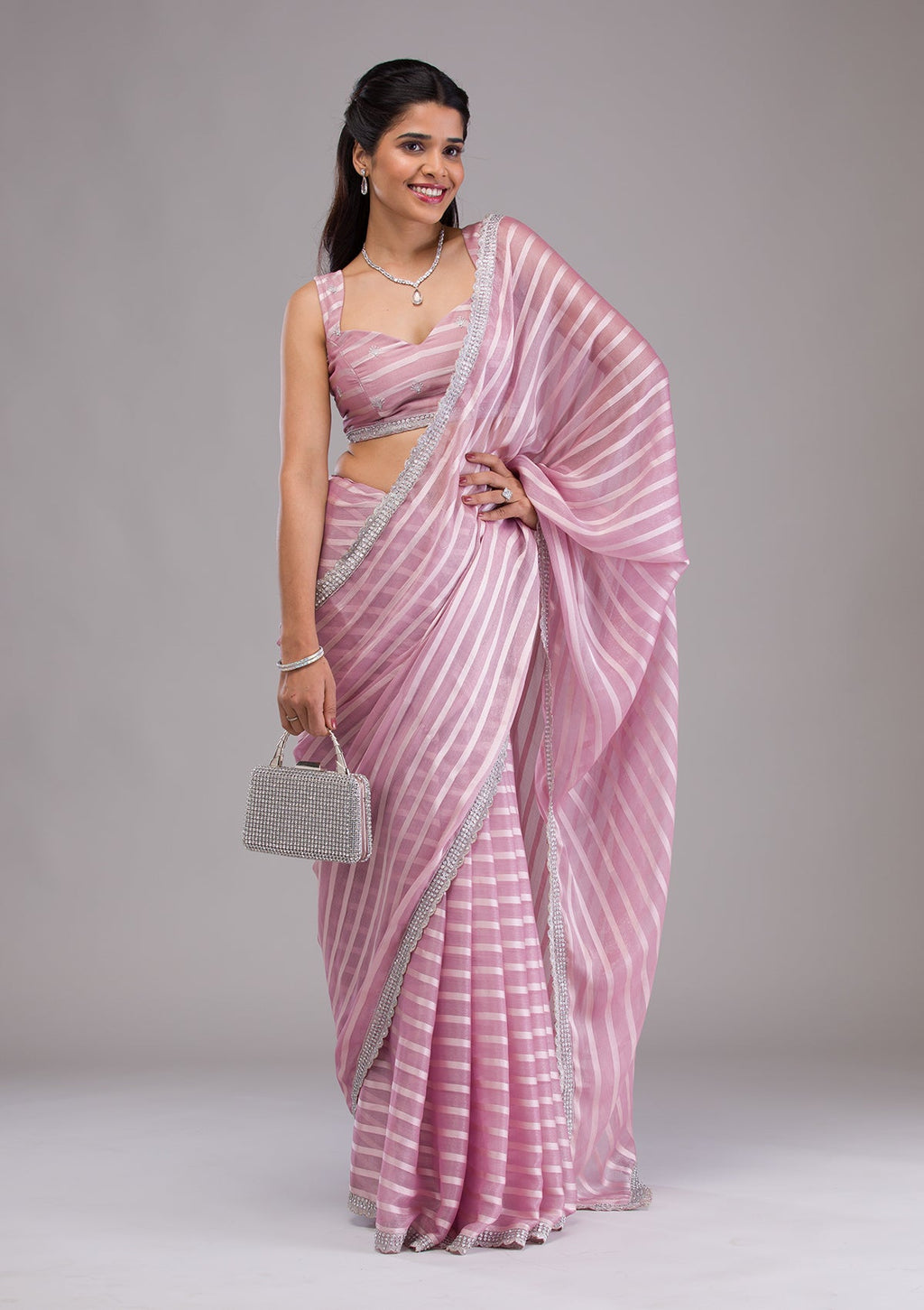 Lavender Stonework (Silver) Georgette Saree