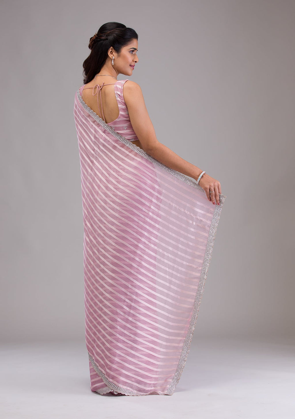 Lavender Stonework (Silver) Georgette Saree