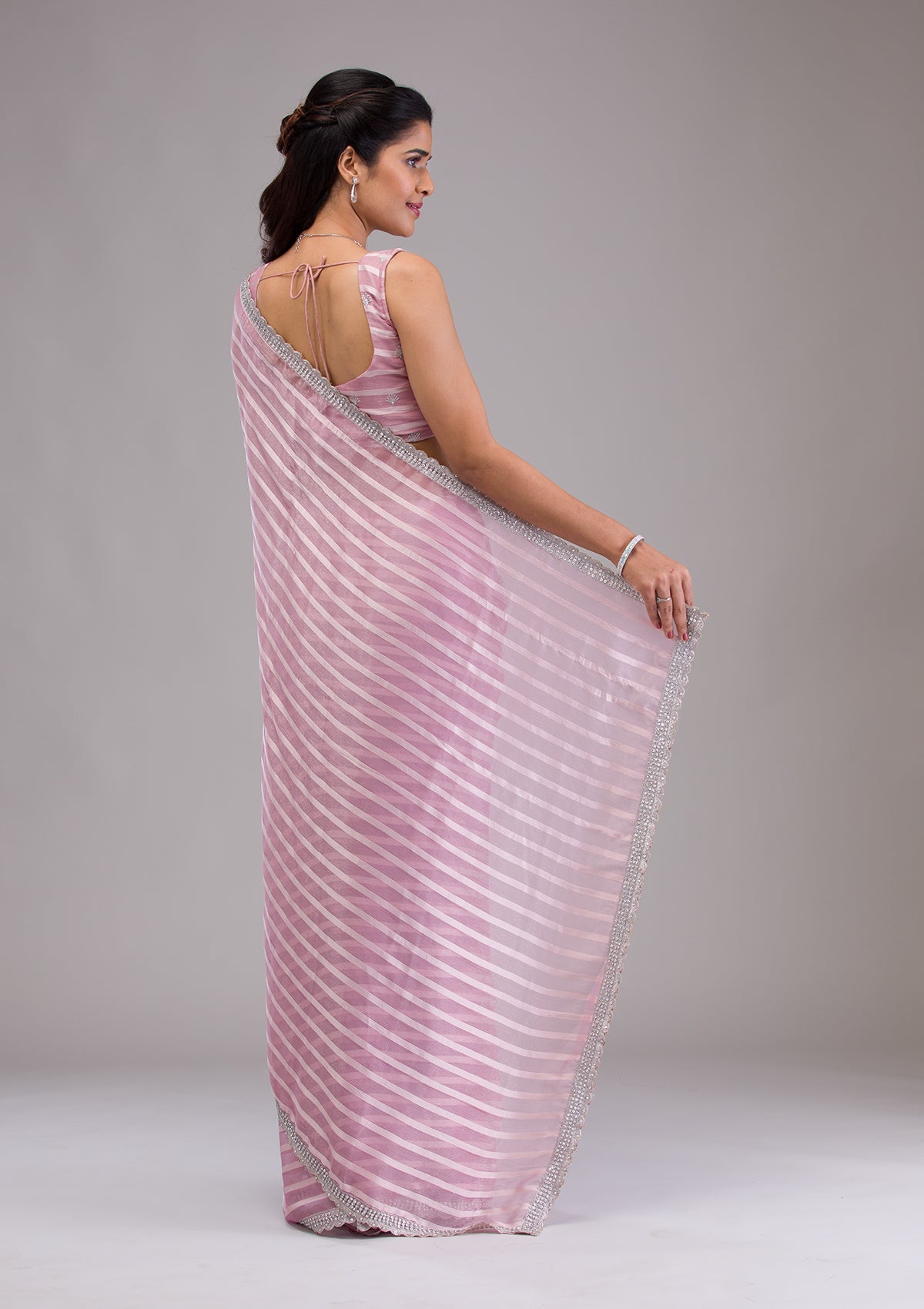 Lavender Stonework (Silver) Georgette Saree
