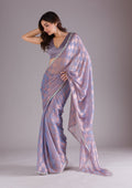 Lavender Stonework Semi Crepe Saree