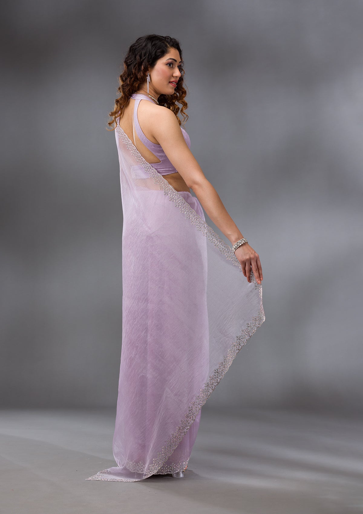 Lavender Stonework Tissue Saree