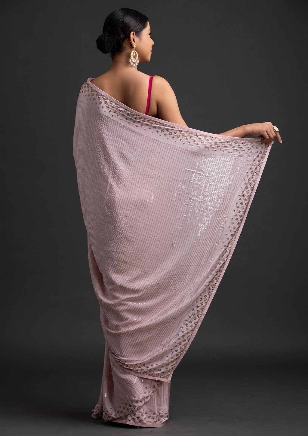 Lavender Sequins Semi Crepe Designer Saree