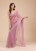 Lavender Silver Stonework Tissue Saree