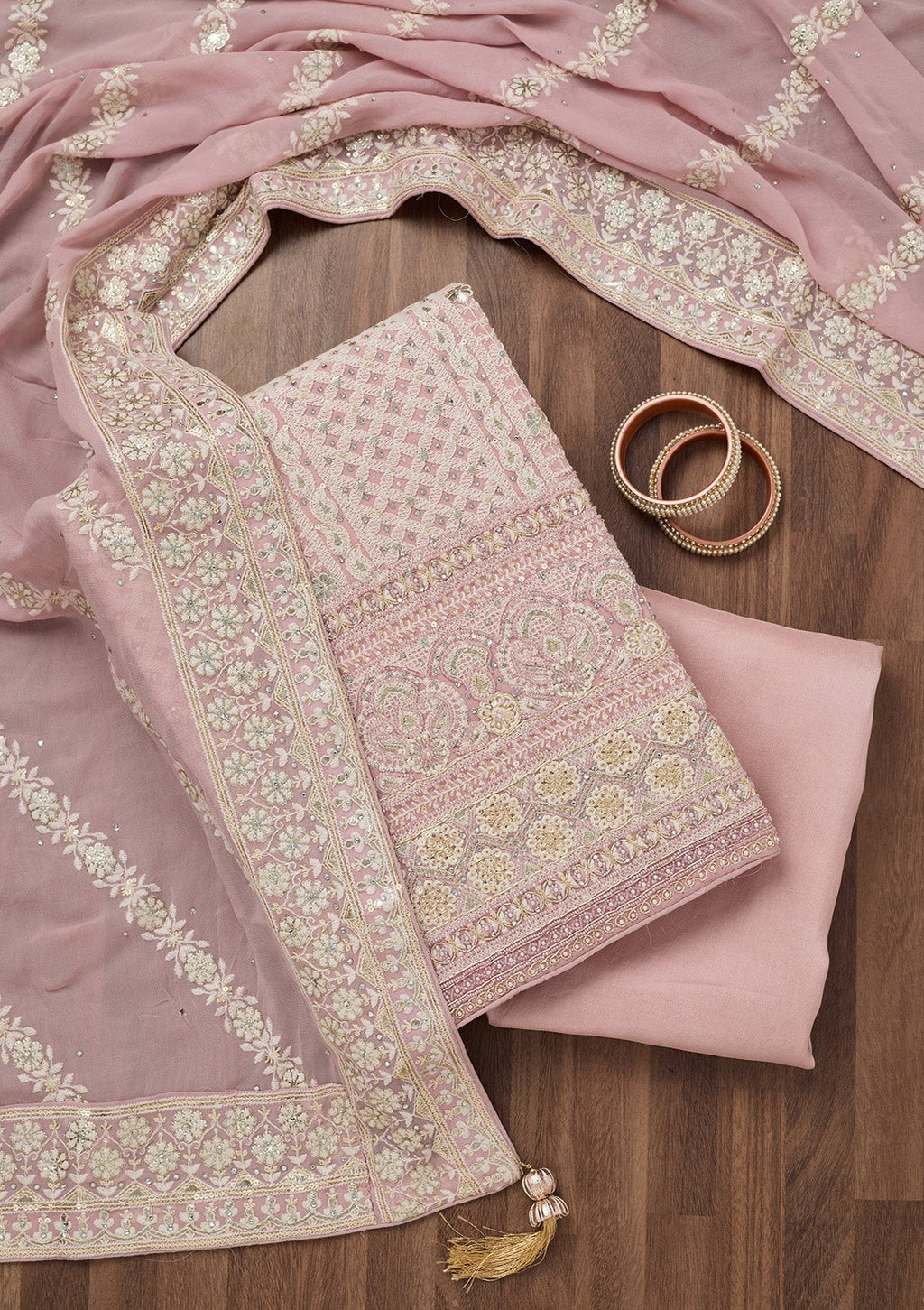 Lavender Threadwork Georgette Unstitched Salwar Suit